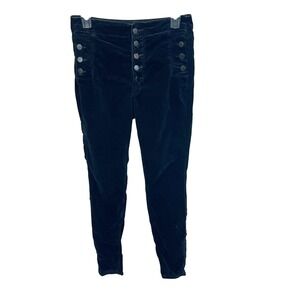 J Brand Natasha Black Velvet High Rise Sailor Button Skinny Pants Womens Size 28